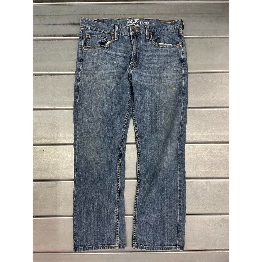 Signature Levis Jeans Mens 33X29 Blue Medium‎ Wash Denim Relaxed Straight Leg